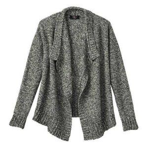 Girls Cardigan Sweater XL Black Gray Marled Its Our Time Long Sleeve Open Draped